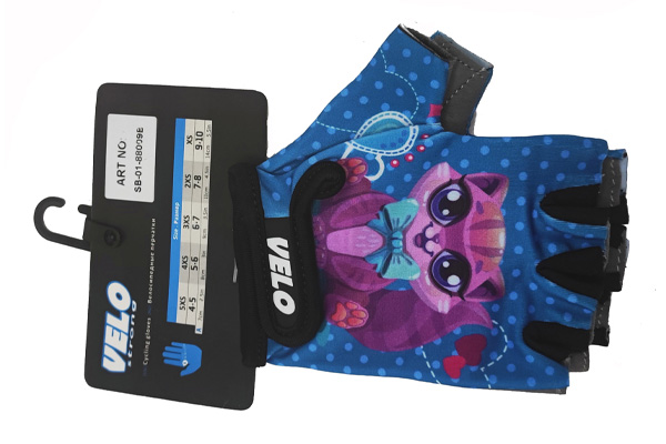 Перчатки детские для девочек (синий-рисунок "розовая кошка")  2XS